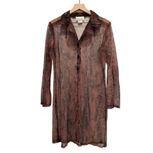 Vintage Lisa Jo Size M Brown Black Sheer Shirt Dress Abstract Print Y2K Boho EUC
